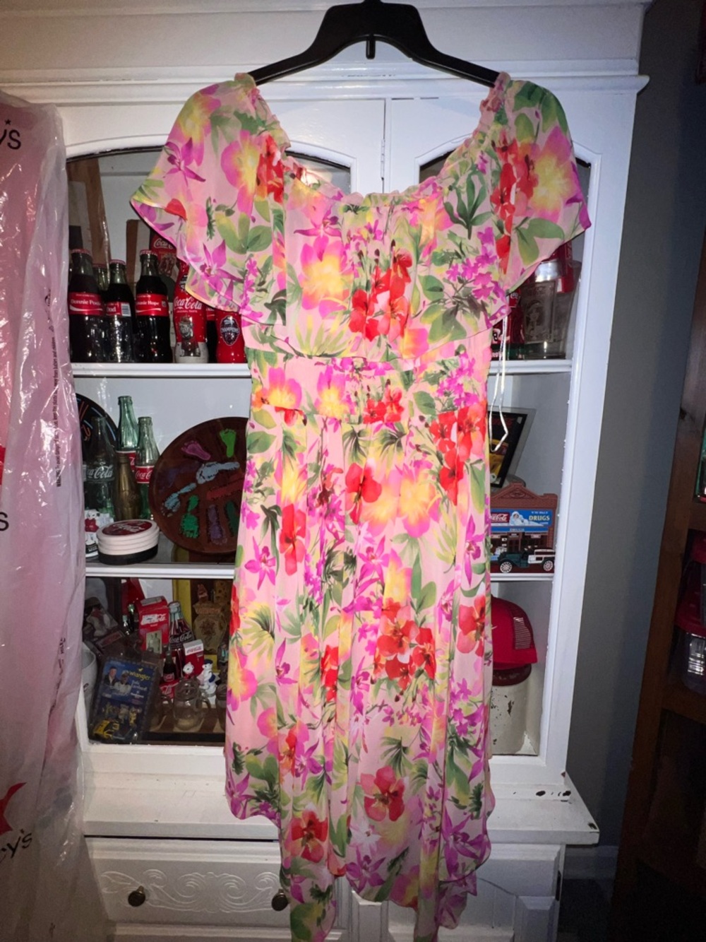 Rabbit Rabbit Rabbit Pink Floral Midi Dress with Yellow & Green Accents